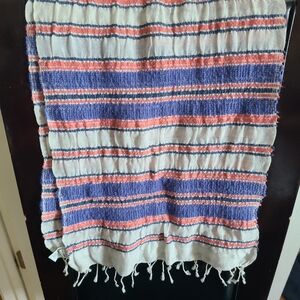 Madewell Striped Fringe Scarf in White, Periwinkle Blue, Coral